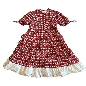 A Loves A Girls 100% Cotton Dress Short Sleeve Eyelet Trim Diamond Print Size XL